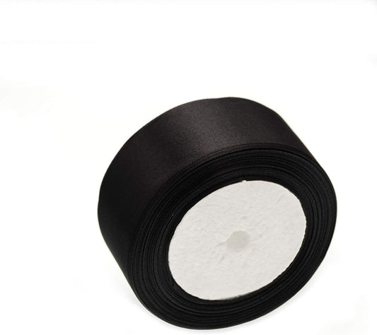 25 Yards 1-1/2 Inch Black Satin Ribbon for Gift Wrapping | Wedding, Bows, Colorfast Polyester Fabric Thick Ribbon for Bouquets Party Decor Crafts Handmade Flower DIY
