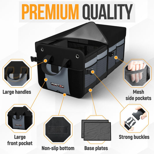 Trunk Organizer for SUV Car Organizer and Storage, Collapsible Multi-Compartment Storage Bag Car Accessories for Women Men, 1680D Oxford, Non Slip Bottom, Adjustable Straps, Soft Cover (65L)