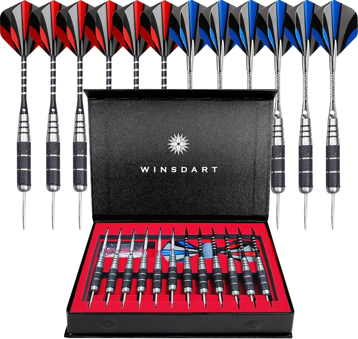 Darts Metal Tip Set Steel Tip Darts 12 Pcs Set 22G with Gift Box
