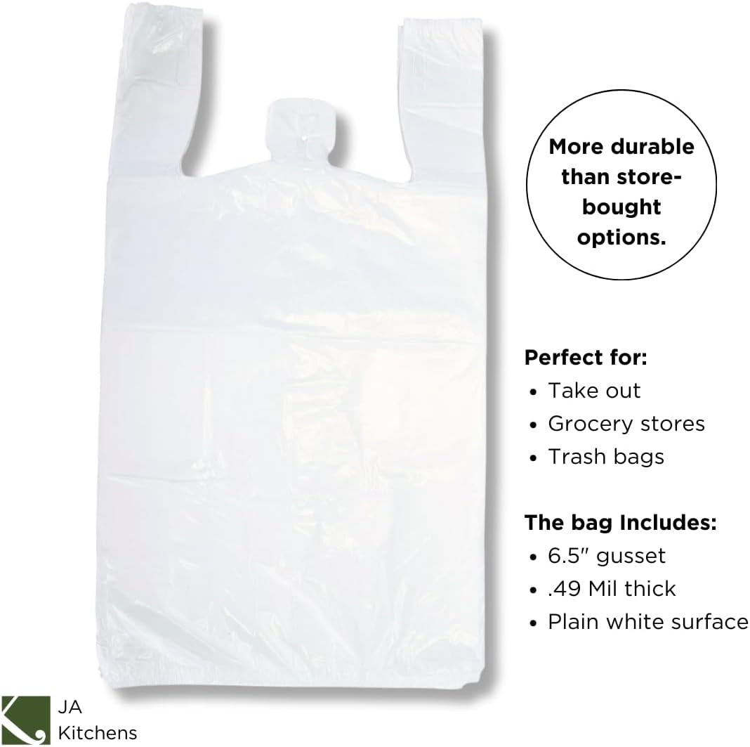 200 Large Plastic Grocery T-Shirt Bags - Plain White 12" X 6" X 21"