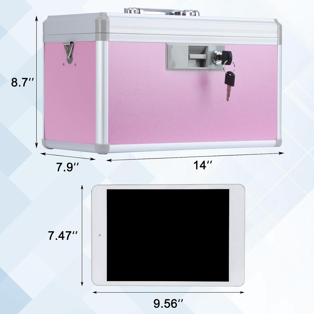 Large Medicine Lock Box, 14" X 7.9" X 8.7", Pink