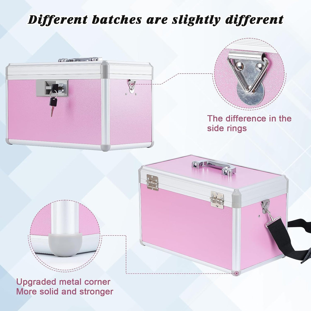 Large Medicine Lock Box, 14" X 7.9" X 8.7", Pink