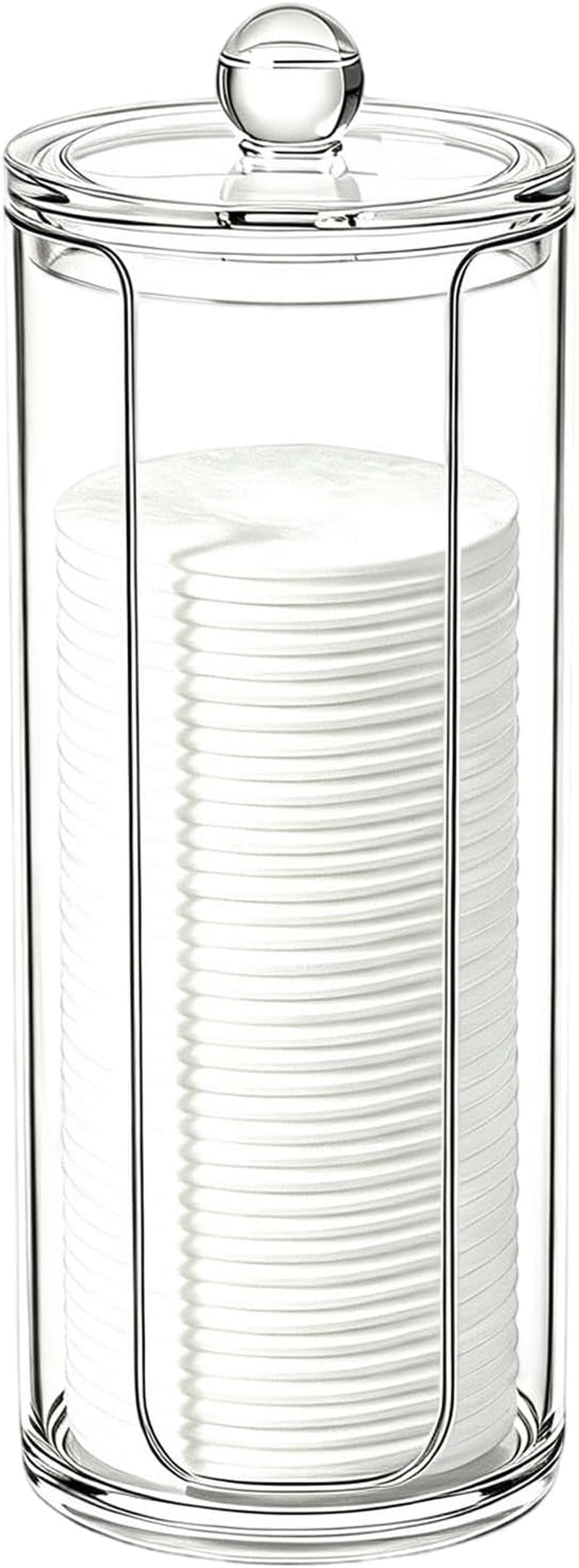Cotton Rounds Pad Holder Dispenser - 16Oz Acrylic Container with Clear Lid