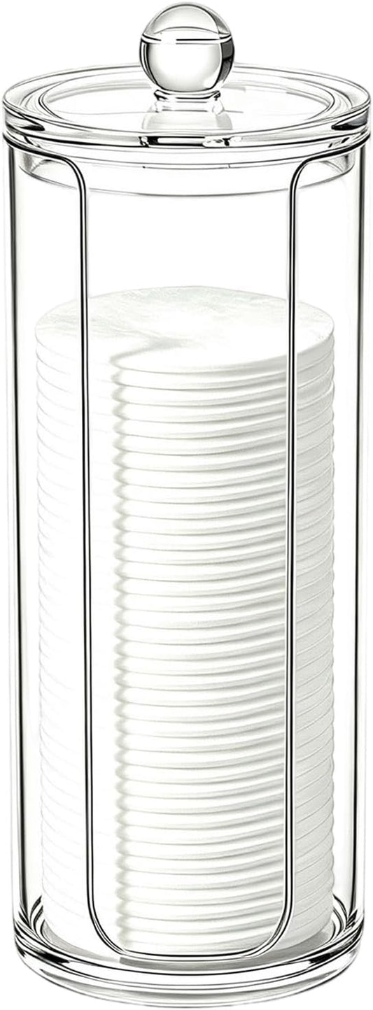 Cotton Rounds Pad Holder Dispenser - 16Oz Acrylic Container with Clear Lid