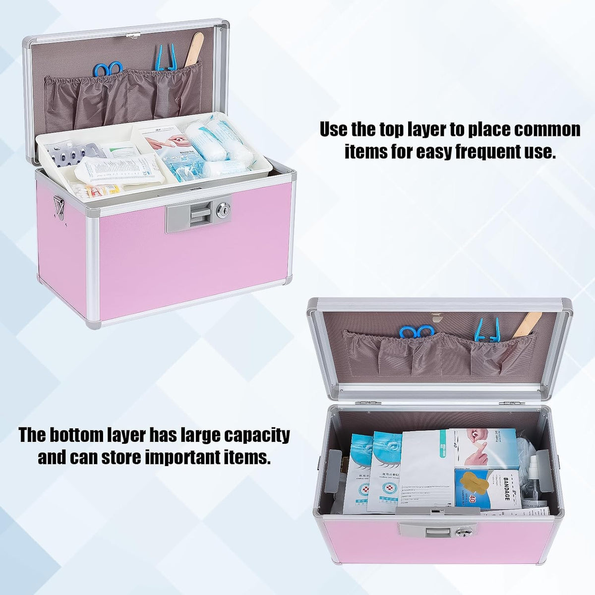 Large Medicine Lock Box, 14" X 7.9" X 8.7", Pink