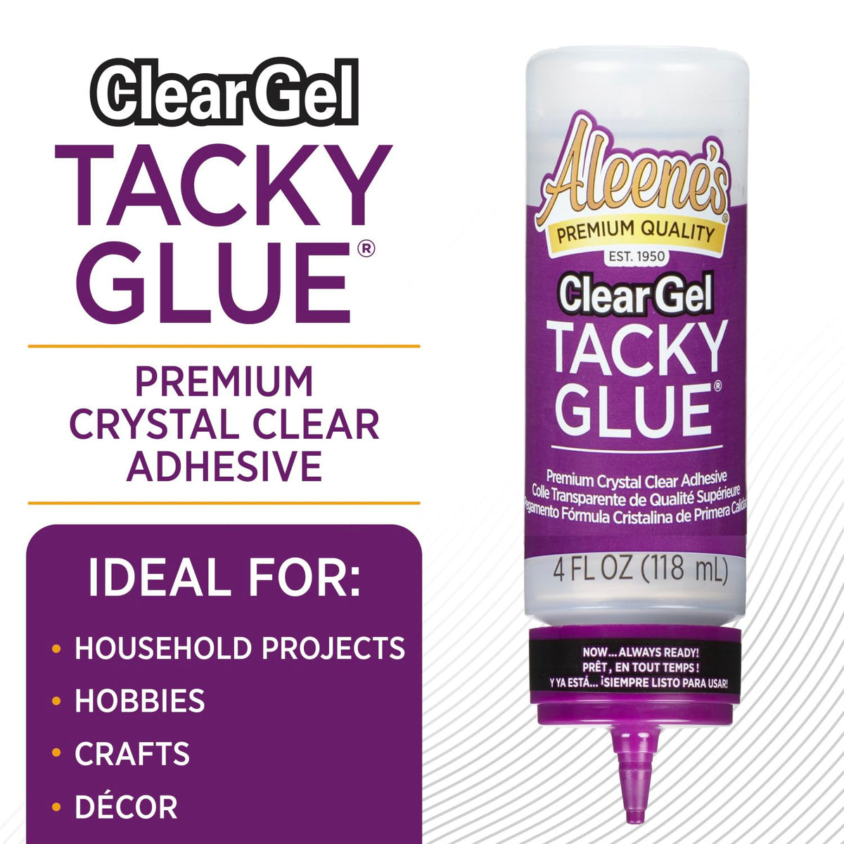 Clear Gel Tacky Glue for Crafts in Always Ready Bottle, Nontoxic, Applies and Dries Clear, 4 Fl Oz