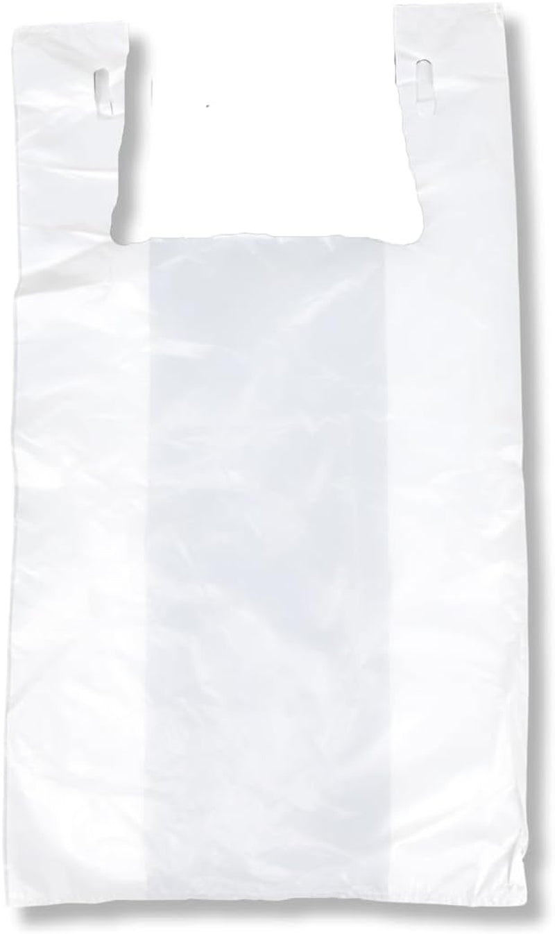 200 Large Plastic Grocery T-Shirt Bags - Plain White 12" X 6" X 21"