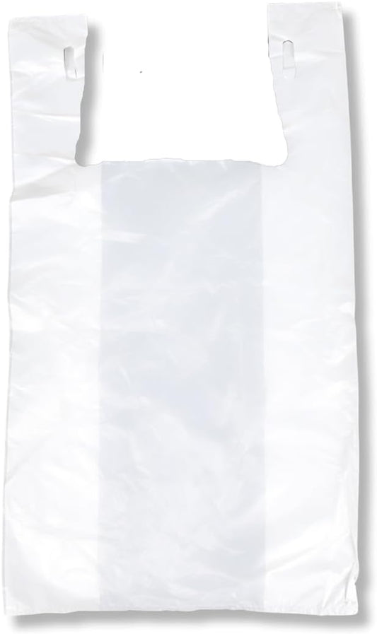 200 Large Plastic Grocery T-Shirt Bags - Plain White 12" X 6" X 21"