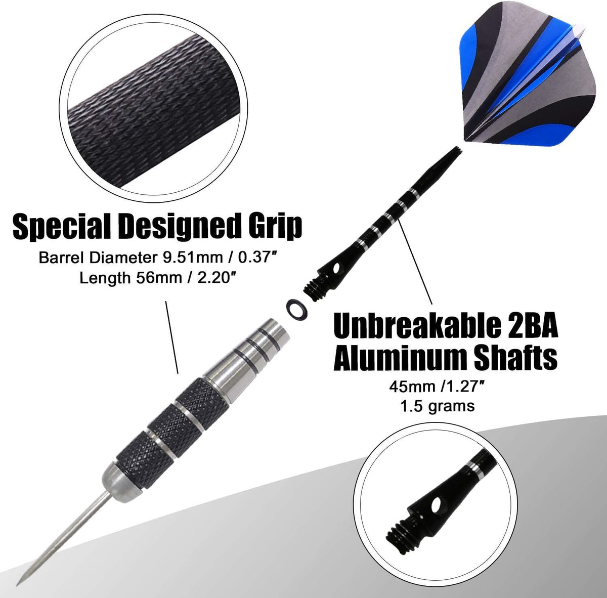 Darts Metal Tip Set Steel Tip Darts 12 Pcs Set 22G with Gift Box