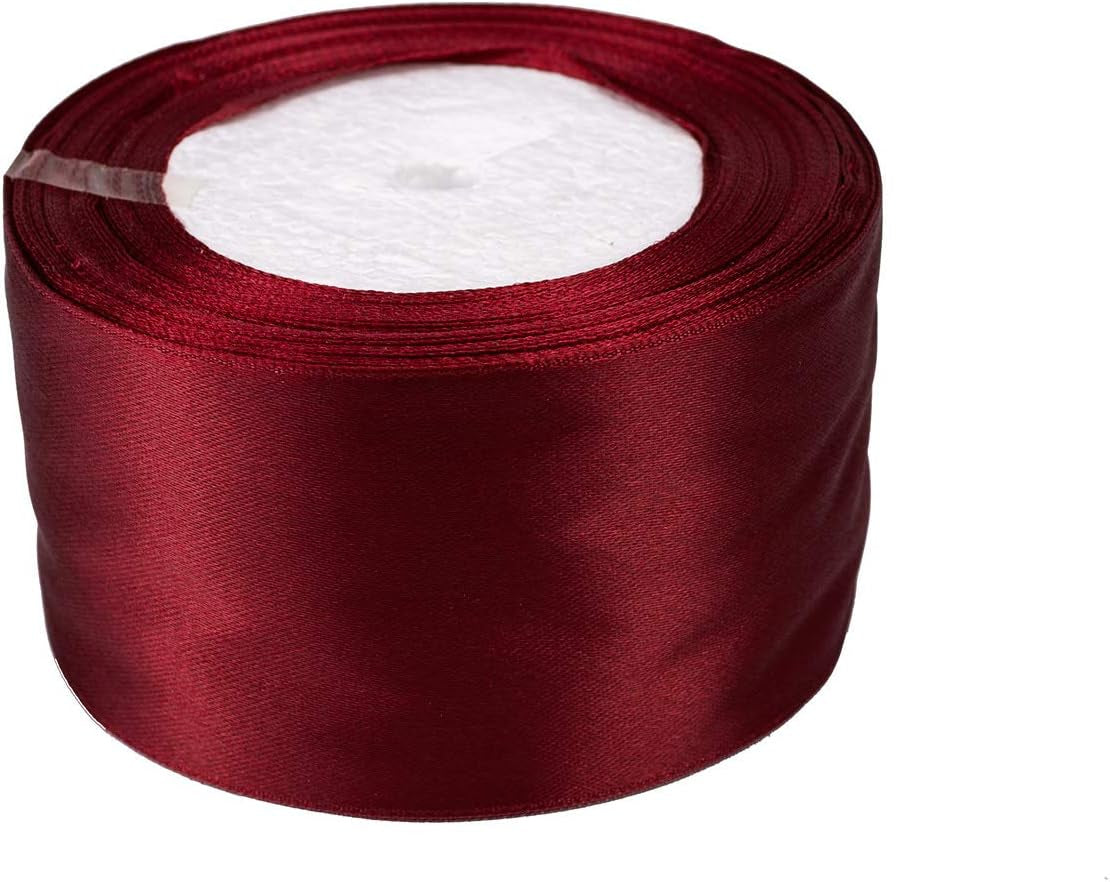 25 Yards 2 Inches Wide Wine Red Satin Ribbon for Gift Wrapping