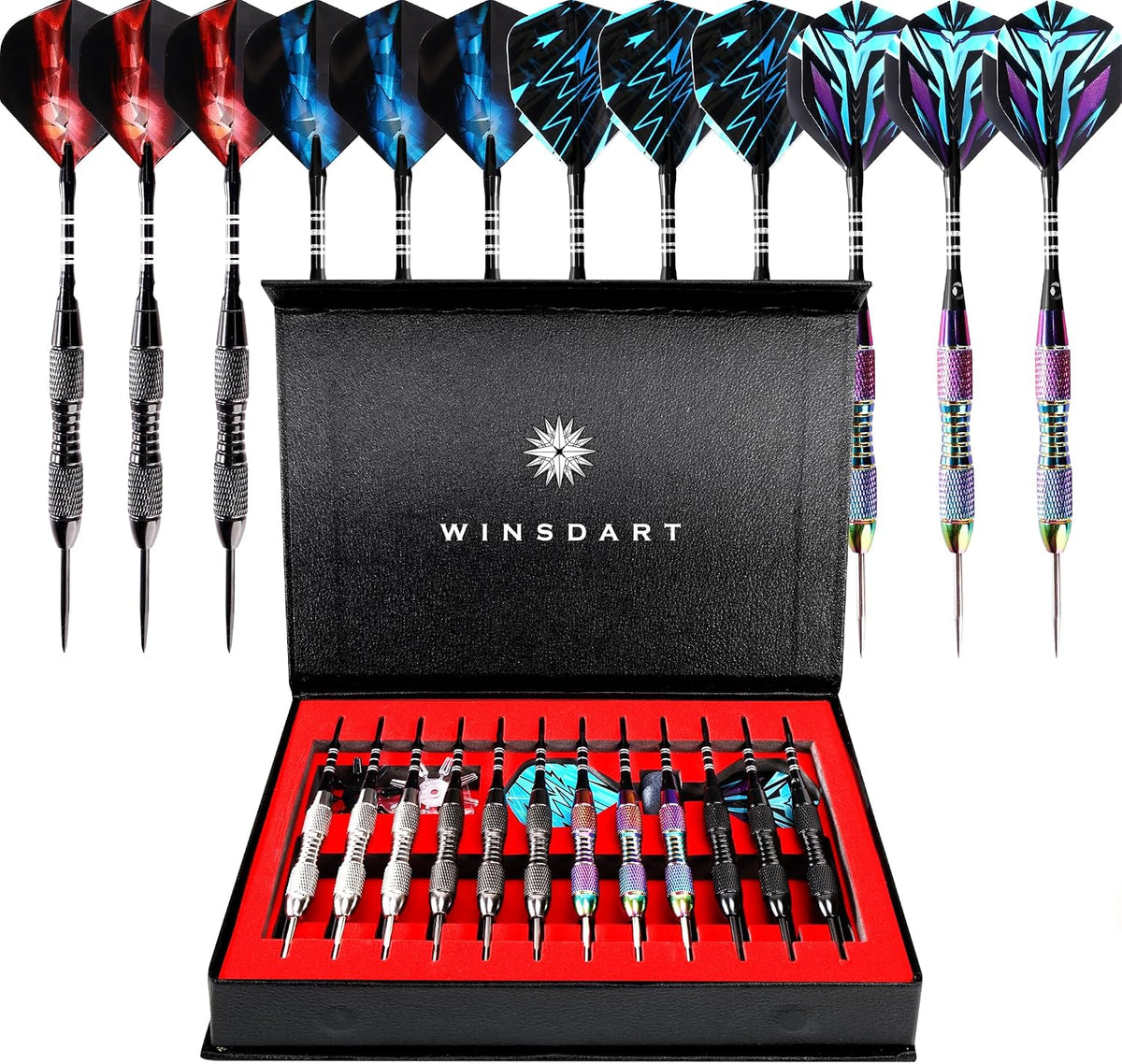 Darts Metal Tip Set Steel Tip Darts 12 Pcs Set 22G with Gift Box