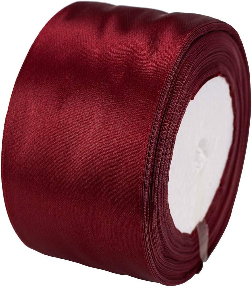 25 Yards 2 Inches Wide Wine Red Satin Ribbon for Gift Wrapping