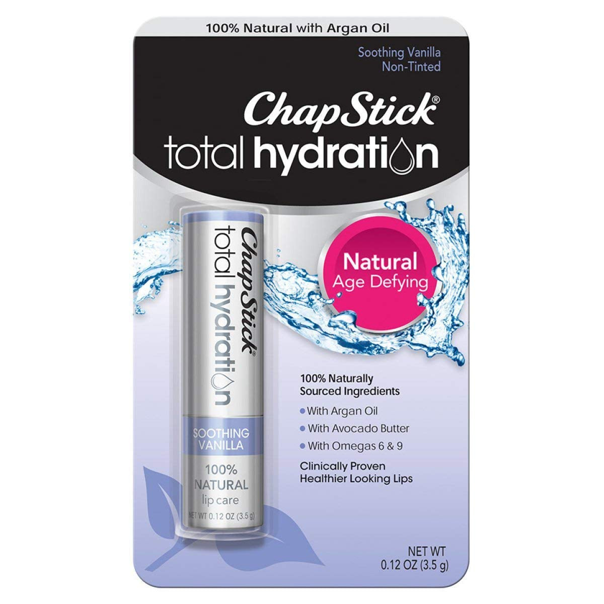 Total Hydration Soothing Vanilla Moisturizing Lip Balm Tube, Lip Care with Argan Oil, Non-Tinted, 0.12 Oz