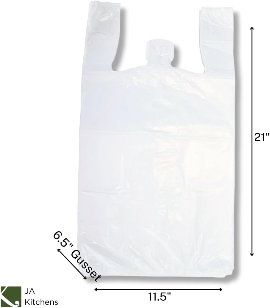 200 Large Plastic Grocery T-Shirt Bags - Plain White 12" X 6" X 21"
