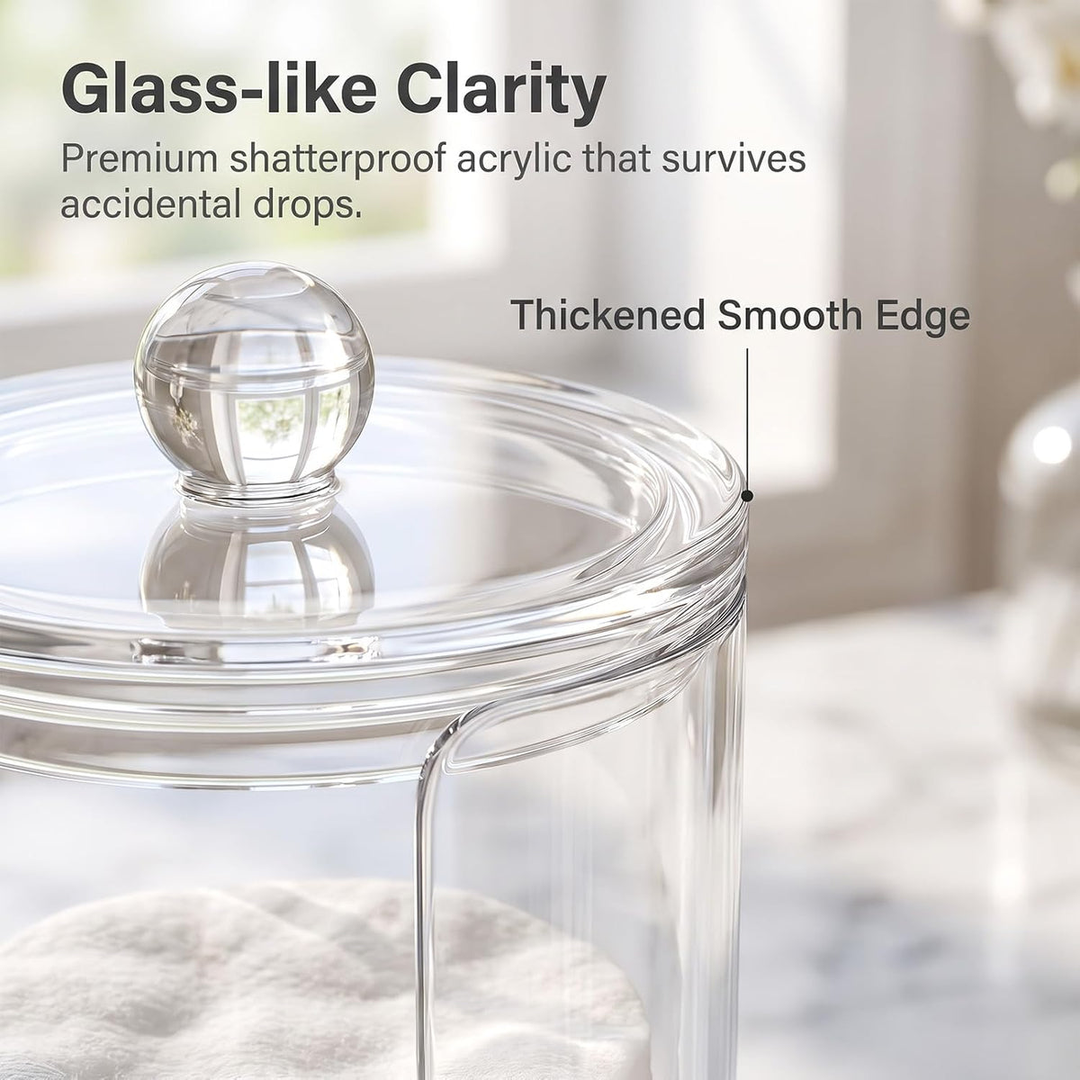 Cotton Rounds Pad Holder Dispenser - 16Oz Acrylic Container with Clear Lid