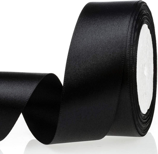 25 Yards 1-1/2 Inch Black Satin Ribbon for Gift Wrapping | Wedding, Bows, Colorfast Polyester Fabric Thick Ribbon for Bouquets Party Decor Crafts Handmade Flower DIY