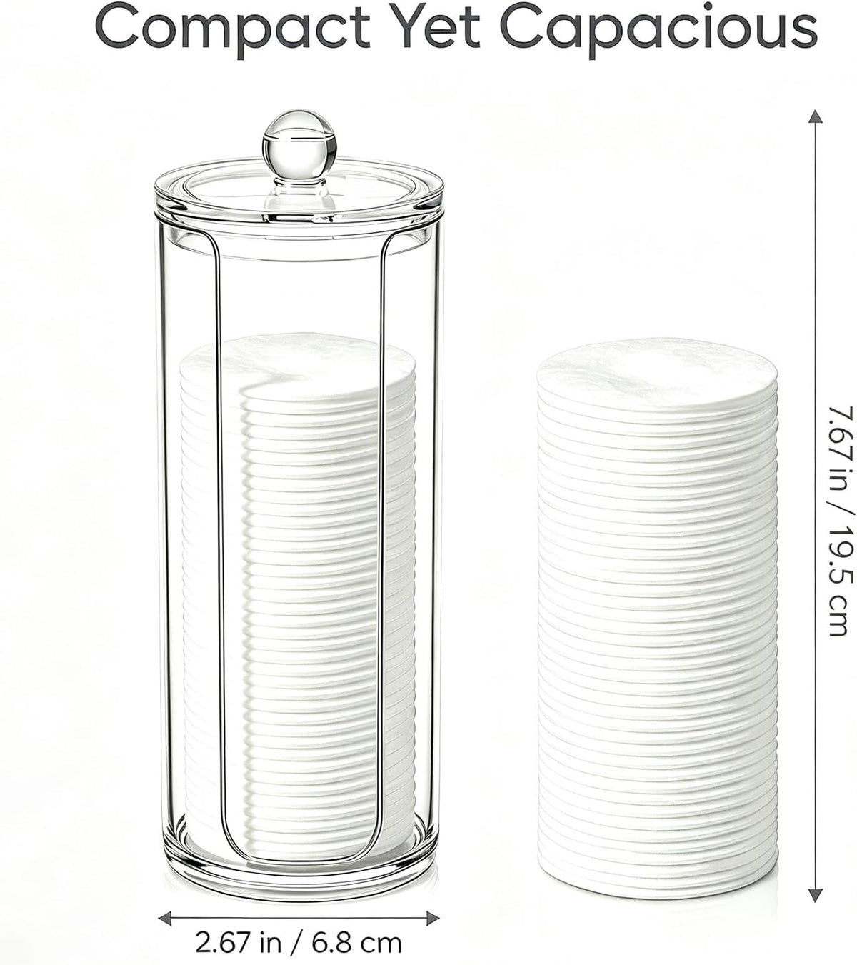 Cotton Rounds Pad Holder Dispenser - 16Oz Acrylic Container with Clear Lid